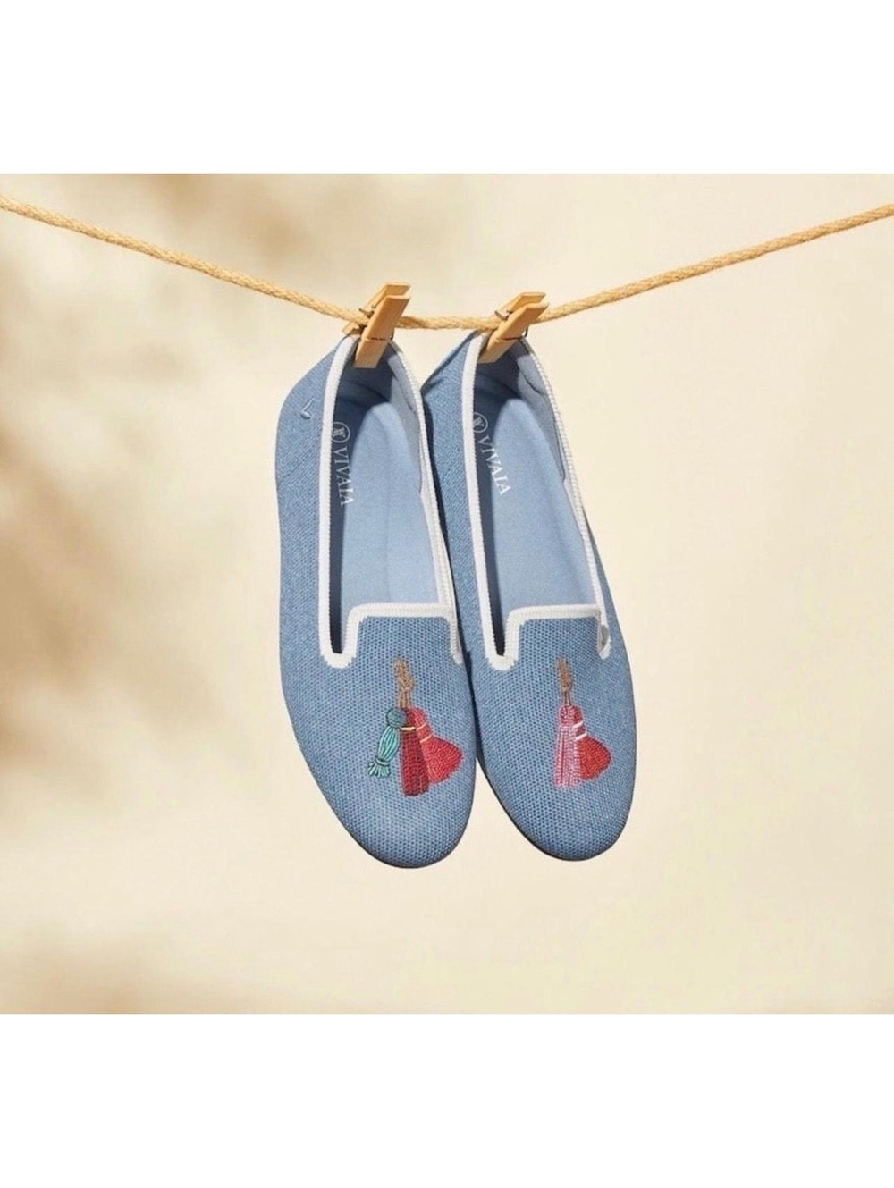 VIVAIA Audrey Blue Knit Eco-Friendly Slip-On Loafers with Embroidery
